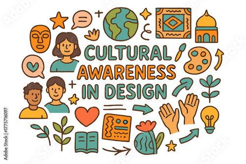 Cultural Design Doodle. Cultural Awareness in Design. Hand-drawn doodle illustration of cultural awareness in