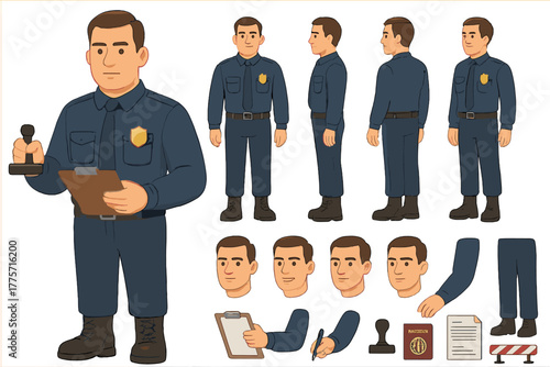 Customs Officer Character Constructor. Cartoon realistic vector illustration, Character constructor style,
