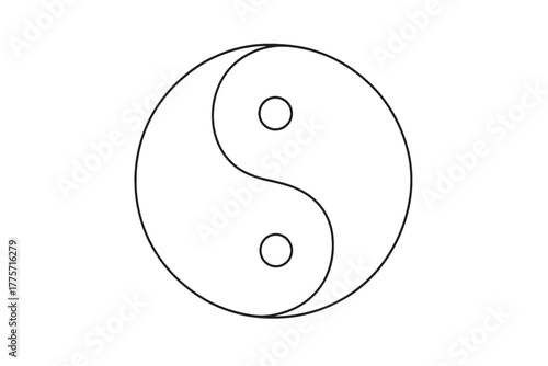 One-Line Yin Yang. Balance. Minimalistic one-line drawing yin and yang symbol intertwined in a circle,