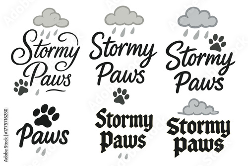 Calligraphy Stormy Paws. Stormy Paws. Create a calligraphy lettering illustration of the phrase: Stormy Paws.