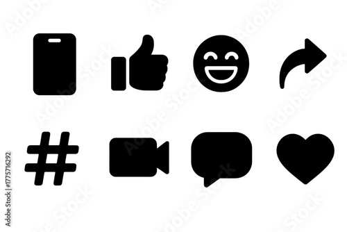 Social Media Humor Icons. Social media humor. Filled icon set of social media humor: smartphone, like button,