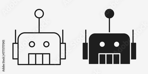 Minimal data bot icon featuring a small robot with connected nodes in a clean mono-line style, representing AI automation, data processing, and intelligent systems.