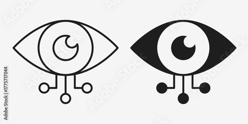 Minimal neural eye icon featuring an eye with connected nodes in a clean mono-line style, representing AI vision, neural networks, and intelligent data perception. Ideal for machine learning,