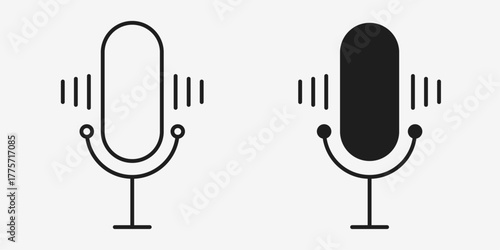 Minimal voice command icon in clean line style, featuring a clear mic symbol and simple accents. Ideal for modern interfaces and AI-driven UI designs. AI format.