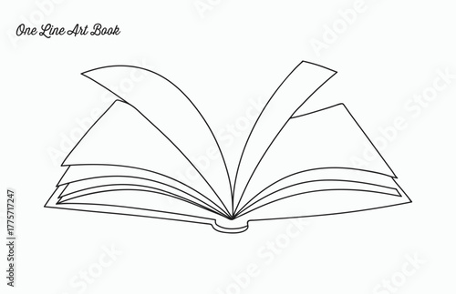 one line art open book drawing, one line drawing of opened book isolated on white background