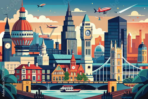 London view. Landskape and attractions. Vector illustration.