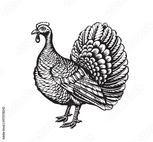 Turkey illustration. Turkey illustration in vintage style. Thanksgiving turkey
