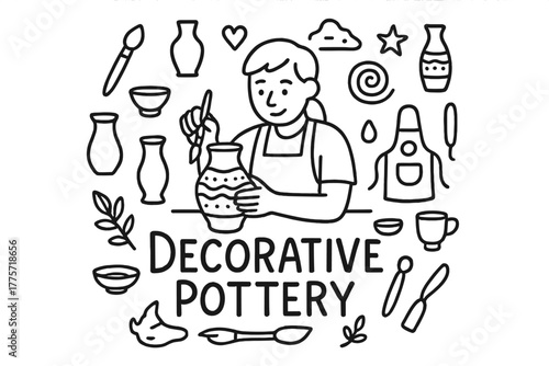 Decorative Pottery Doodles. Decorative pottery. Hand-drawn doodle illustration of decorative pottery. In the