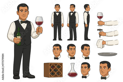 Sommelier Character Constructor. Cartoon realistic vector illustration, Character constructor style, isolated
