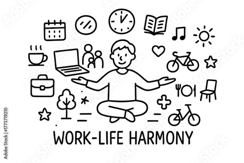 Work-Life Balance Doodle. Work-life harmony. Hand-drawn doodle illustration of work-life harmony. In the