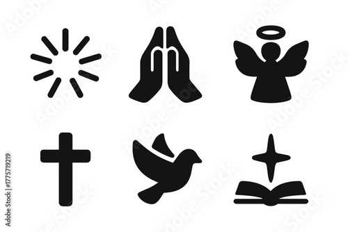 Miraculous Icon Grid. Miraculous events. Filled icon set of miraculous events: light burst, praying hands,