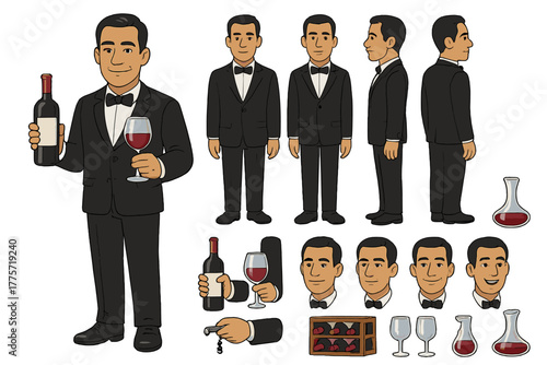 Sommelier Character Design. Cartoon realistic vector illustration, Character constructor style, isolated
