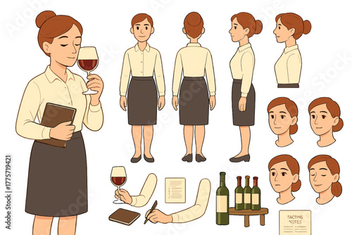 Wine Tasting Character Creator. Cartoon realistic vector illustration, Character constructor style, isolated