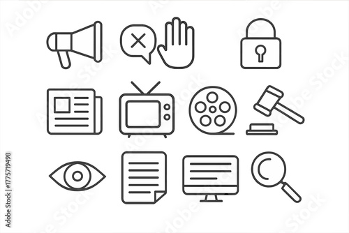 Freedom of Speech Icons. Freedom of speech limits. Line outline icon set of freedom of speech limits: