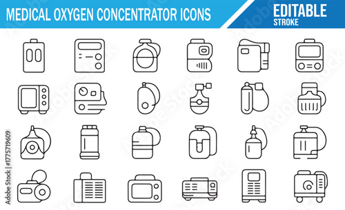 Healthcare Oxygen Device Icons – Modern Vector Illustrations for Hospital and Clinical Use