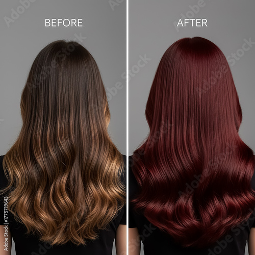 Transformation of hair color from a natural ombre to a vibrant deep red shade