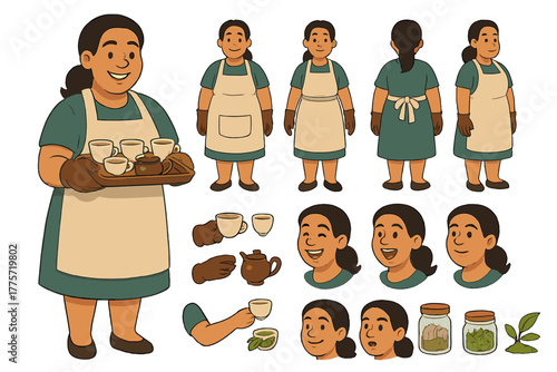 Tea Vendor Character Art. Cartoon realistic vector illustration, Character constructor style, isolated