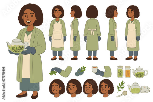 Herbal Tea Expert. Cartoon realistic vector illustration, Character constructor style, isolated transparent