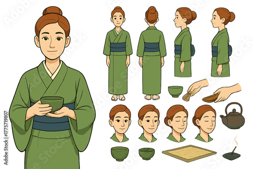 Tea Ceremony Characters. Cartoon realistic vector illustration, Character constructor style, isolated