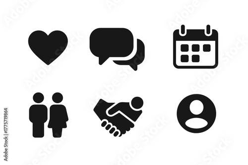 Modern Relationship Icons. Modern relationships. Filled icon set of modern relationships: heart, chat bubble,