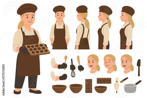 Chocolatier Character Illustration. Cartoon realistic vector illustration, Character constructor style,