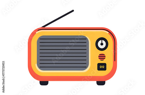 Illustration of a yellow and red vintage radio set