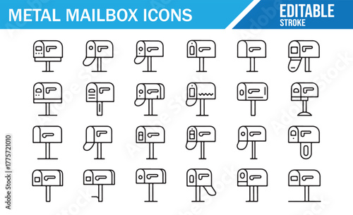 Metal Post Box Icons – Minimal Vector Outline Set for Delivery and Parcel Themes