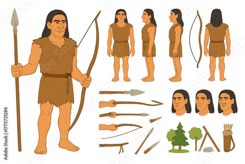 Tribal Hunter Avatar Creation. Cartoon realistic vector illustration, Character constructor style, isolated