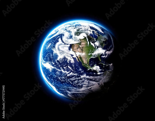 View of Earth from space showcasing continents and oceans surrounded by the starry universe highlighting the beauty of our planet at night