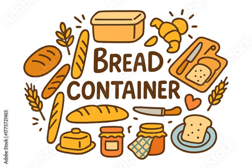 Bread Doodle Delight. Bread Container. Hand-drawn doodle illustration of bread container. Loaf of bread,