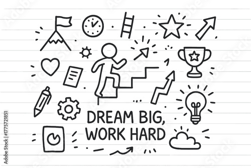 Path to Success. Success path. Hand-drawn doodle illustration of success path. In the middle, one slightly