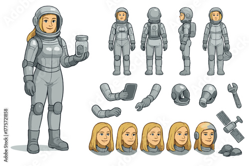 Astronaut Character Creation. Cartoon realistic vector illustration, Character constructor style, isolated