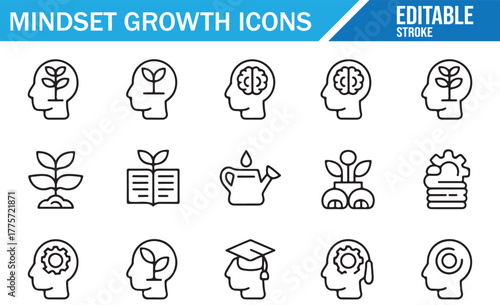 Knowledge and Mind Expansion Vector Icons – Brain and Plant Growth Concepts