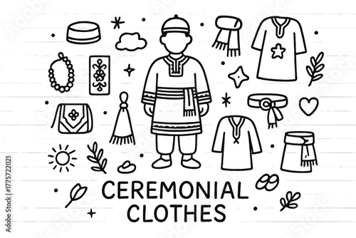 Doodle Ceremonial Attire. Ceremonial clothes. Hand-drawn doodle illustration of ceremonial clothes. In the