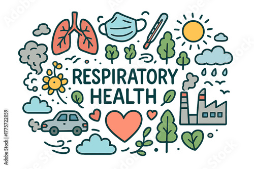 Doodle of Respiratory Health. Respiratory Health. Hand-drawn doodle illustration of respiratory health. Lungs,