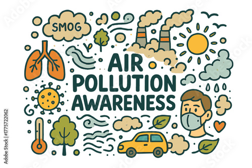 Air Pollution Doodles. Air Pollution Awareness. Hand-drawn doodle illustration of air pollution awareness.
