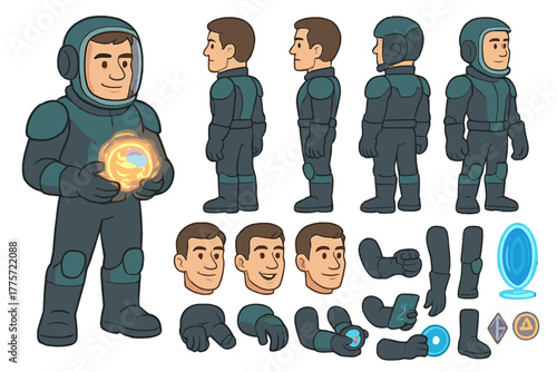 Multiverse Explorer Character Builder. Cartoon realistic vector illustration, Character constructor style,