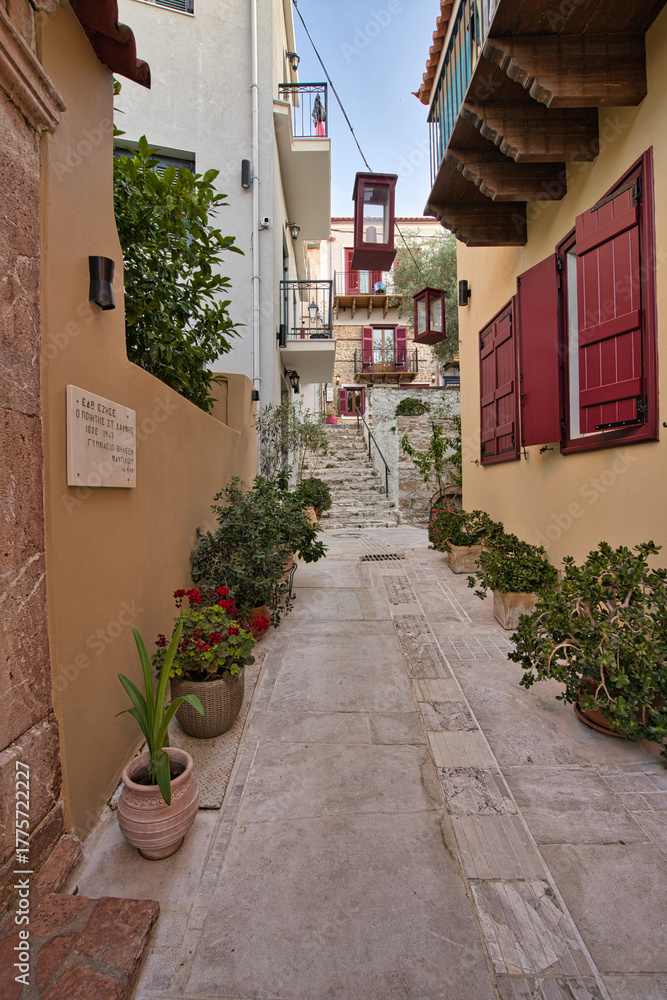 Naklejka premium Traditional stone staircase in old town Nafplio, Peloponnese, Greece