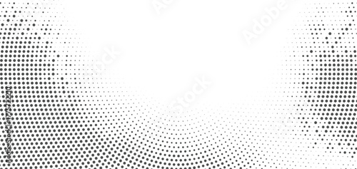 Black halftone dots curved wave background, abstract gradient design, modern digital minimal texture, elegant optical illusion concept, smooth symmetry and visual motion