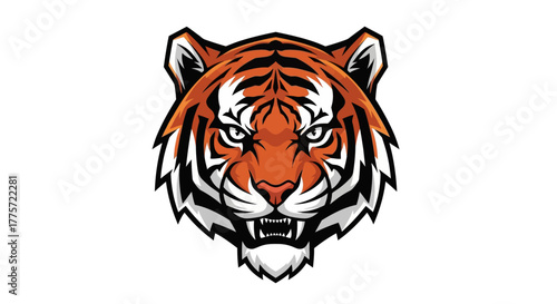Illustration of a tiger head with orange fur and black stripes.