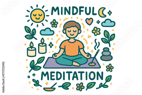 Mindful Meditation Doodle. Mindful Meditation. Hand-drawn doodle illustration of mindful meditation. Person