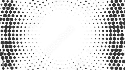 Circular halftone abstract background with black dots gradient, modern minimal digital texture, geometric symmetry illusion for artistic and futuristic composition