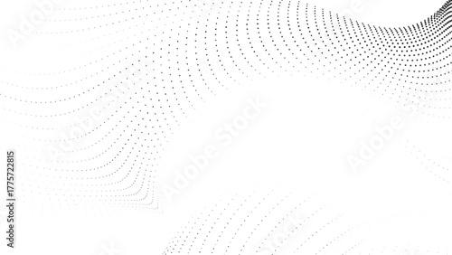black halftone dotted waves background, elegant minimal pattern design with smooth curved flow, abstract technology concept for web, digital and presentation layout