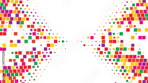 Colorful pixel halftone pattern, vibrant square mosaic dots forming digital abstract background, geometric layout for creative design, technology, or futuristic wallpaper