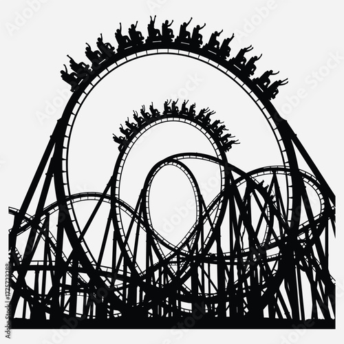 black roller coaster silhouette with people clip art preview