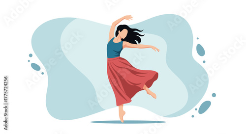 Expressive woman gracefully dancing with fluid movements, embodying passion, freedom, and the joy of artistic expression.