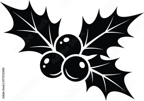 Black and white holly leaf and berry pattern vector illustration for Christmas decoration and ornament design