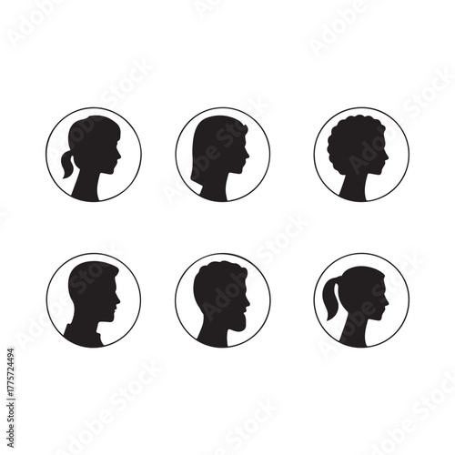 Diverse head profiles presented in circular frames a striking silhouette