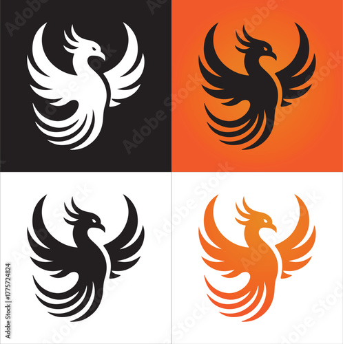 Iconic Phoenix Bird Designs Symbol of Rebirth and Resilience Across Four Color Palettes for Dynamic Branding