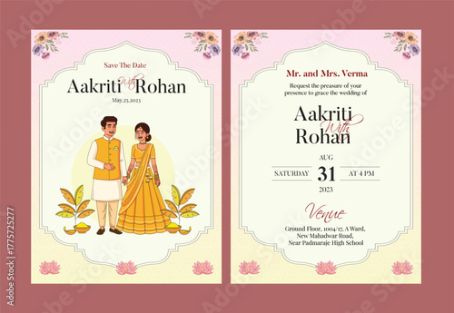 Romantic Modern indian wedding save the date invitation - Haldi